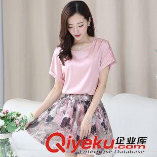 2015年6月新款 新款韓國女裝大碼顯瘦短裙套裝連衣裙氣質(zhì)休閑印花兩件套原始圖片2