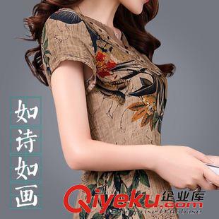 2015年7月新款 夏季新款韓版復古薄款印花中長款棉麻連衣裙中裙女裝潮原始圖片3