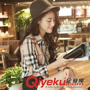 2015年7月新款 經典格子襯衫女長袖韓版春裝新款修身打底衫棉襯衣女原始圖片3