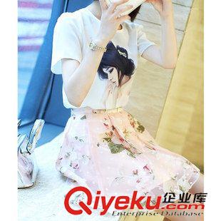 2015年7月新款 夏季新款甜美小清新兩件套連衣裙高腰圓領(lǐng)套裝蓬蓬裙a字裙