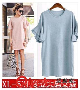 2015年7月新款 歐美大碼  大碼女裝 胖mm夏裝新款顯瘦喇叭袖連衣裙 上衣