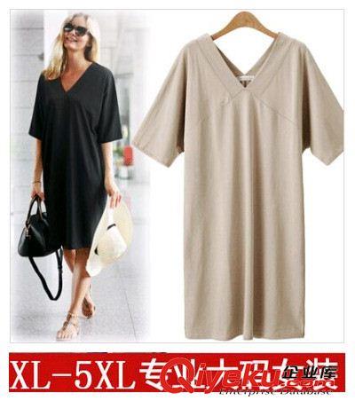 2015年7月新款 歐美大碼 大碼女裝 胖MM V領(lǐng)顯瘦純色長裙 連衣裙 上衣