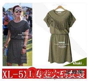 2015年7月新款 歐美大碼 大碼女裝 胖mm夏裝新款流蘇顯瘦連衣裙 上衣