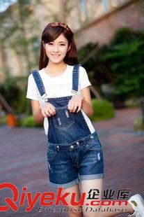 2015年7月新款 2015新款可拆卸修身顯瘦卷邊牛仔背帶短褲女夏季潮韓版熱褲原始圖片2