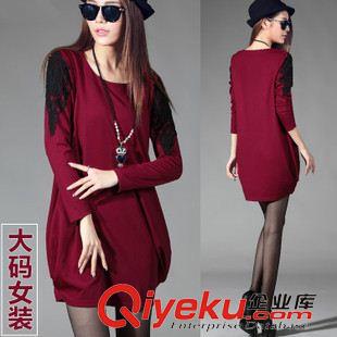 2015年9月份新款 大碼女裝2015新品氣質寬松顯瘦燈籠裙鏤空花邊秋裝長袖連衣裙原始圖片2