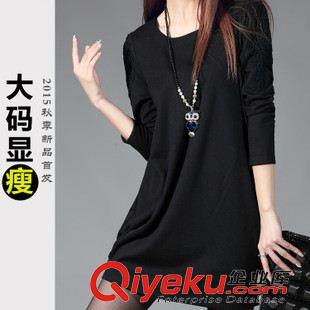 2015年9月份新款 大碼女裝2015新品氣質寬松顯瘦燈籠裙鏤空花邊秋裝長袖連衣裙原始圖片3