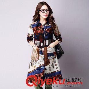 2015年9月份新款 秋裝半開套頭中長款襯衫女長袖上衣印花寬松大碼襯衣棉麻原始圖片2