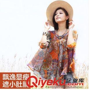 蕾絲衫雪紡衫 夏裝波西米亞中長袖雪紡衫大碼女裝上衣 寬松顯瘦韓版夏原始圖片2