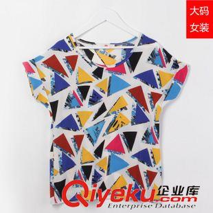 蕾絲衫雪紡衫 民族風(fēng)印花大圓領(lǐng)女式七分袖雪紡衫