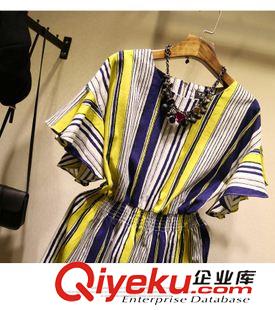 連衣裙 韓國代購夏裝新款時尚撞色條紋修身顯瘦短袖中長款連衣裙女原始圖片2
