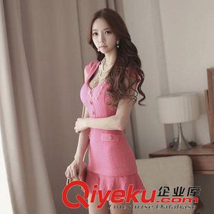 連衣裙 韓國代購 v領(lǐng)性感修身 夜店包臀魚尾紋連衣裙原始圖片2