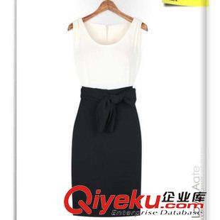 連衣裙 新款新品zp女裝歐美風(fēng)后開縫拼色連衣裙圓領(lǐng)純色腰帶3858#原始圖片3
