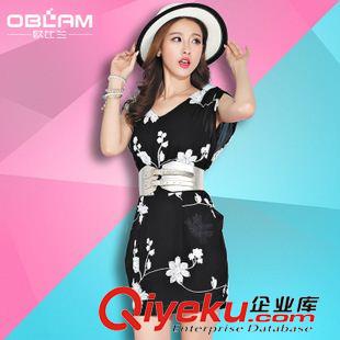 連衣裙 2015夏新款韓版女裝氣質(zhì)時尚修身顯瘦短袖大碼雪紡連衣裙