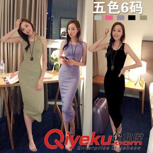 連衣裙 夏季圓領修身韓版女純棉背心長裙吊帶打底包臀休閑連衣裙