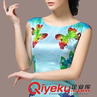 連衣裙 2015夏裝新款女裝氣質(zhì)印花修身真絲連衣裙大碼顯瘦裙子原始圖片3
