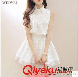 連衣裙 新款 娃娃領(lǐng)氣質(zhì)修身翻領(lǐng)襯衫裙 無袖雪紡連衣裙女原始圖片2