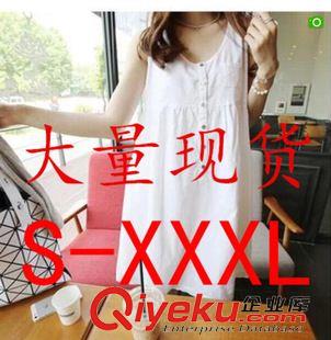 連衣裙 韓國(guó)夏季短袖復(fù)古大碼女裝中長(zhǎng)款亞麻顯瘦A字裙子