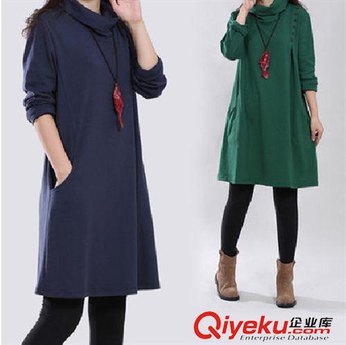 連衣裙 新款韓版大碼女裝高領(lǐng)長(zhǎng)袖胖MM休閑寬松氣質(zhì)連衣裙女原始圖片2