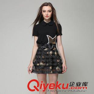 連衣裙 夏季新款雪紡連衣裙兩件套 歐洲站娃娃領短袖女裝套裝連衣裙原始圖片2