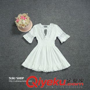連衣裙 夏季新品 韓國爆款仙女V領蕾絲鏤空連衣裙女原始圖片2
