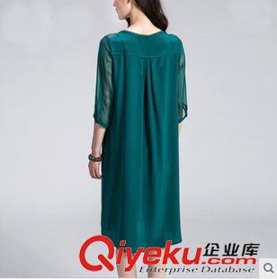 連衣裙 歐洲站夏裝 寬松大碼純色真絲連衣裙中長款夏桑蠶絲女裙原始圖片2