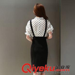 套裝 歐洲站夏季兩件套裙子名媛小香風修身短袖黑白點點背帶套裝原始圖片3