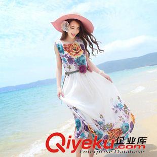 沙灘波西米亞群 夏季新款韓版雪紡豹紋連衣裙不規則吊帶長裙波西米亞度假裙