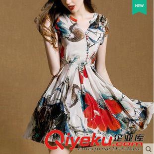 未分類 2015夏裝新款時尚印花連衣裙gd顯瘦大擺復古氣質連衣裙
