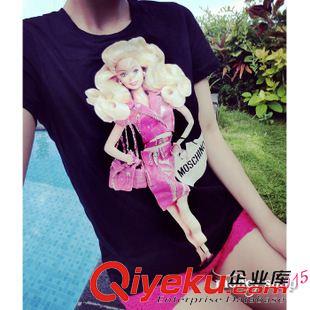 2015年3月新款 洋氣芭比印花短袖棉質百搭顯瘦T恤上衣女原始圖片2