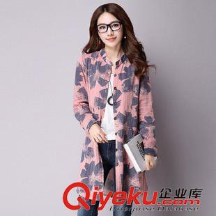 【襯衫、打底衫】 新款大碼中長款印花亞麻襯衫女式長袖棉麻百搭上衣