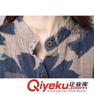 【襯衫、打底衫】 新款大碼中長款印花亞麻襯衫女式長袖棉麻百搭上衣