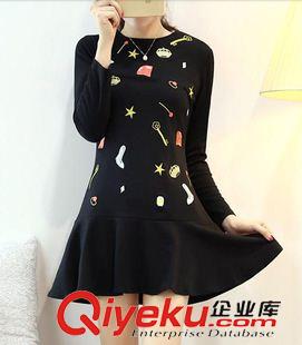 長袖連衣裙 2015秋季黑色長袖顯瘦連衣裙女 韓版刺繡氣質清新荷葉邊裙子