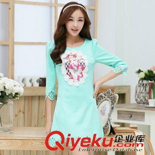 長袖連衣裙 2015新品秋季 韓版女裝圓領印花美女圖案燒花修身連衣裙