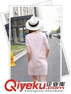 短袖連衣裙 2015夏裝棉麻連衣裙女寬松休閑A字短袖連衣裙