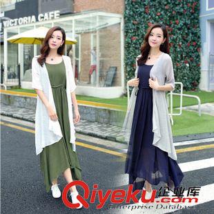 短袖連衣裙 2015夏季文藝薄款棉麻連衣裙兩件套女寬松顯瘦大碼麻棉吊帶長裙潮原始圖片3