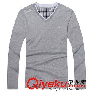 T恤 襯衫 2015男裝秋季新款純棉V領修身長袖休閑T恤813#經典百搭廠家直銷