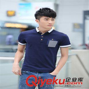 T恤 襯衫 2015D男式短袖T恤 韓版修身時(shí)尚V領(lǐng)短袖T恤男 純棉條紋男士短T原始圖片2