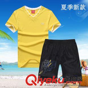 短褲短袖 2015zp新款夏季V領(lǐng)T恤短袖青少年半袖男士休閑跑步服運動套裝男原始圖片2