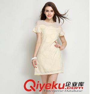 2015歐美gd面料潮裝 歐洲站2015新品女裝夏裝 淑女網紗短裙短袖性感小香風A字連衣裙原始圖片2