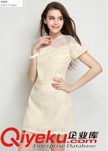 2015歐美gd面料潮裝 歐洲站2015新品女裝夏裝 淑女網紗短裙短袖性感小香風A字連衣裙原始圖片3