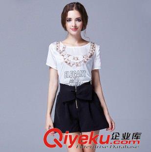 2015歐美gd面料潮裝 純美娜實拍2015夏季新款女裝歐美dp時尚短袖印花襯衫+短褲套裝