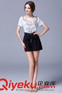 2015歐美gd面料潮裝 純美娜實拍2015夏季新款女裝歐美dp時尚短袖印花襯衫+短褲套裝原始圖片2