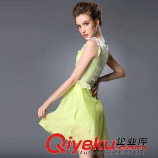2015歐美gd面料潮裝 ChunMeiNa/實拍2015新款夏季 無袖連衣裙歐美時尚ts淡黃色裙子原始圖片2