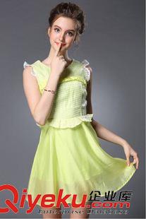 2015歐美gd面料潮裝 ChunMeiNa/實拍2015新款夏季 無袖連衣裙歐美時尚ts淡黃色裙子原始圖片3