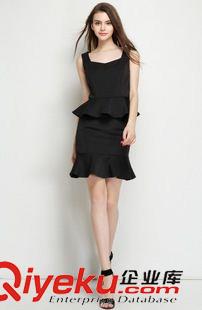 2015歐美gd面料潮裝 實拍歐洲站2015夏季新款女 歐美dp無袖襯衣鑲荷葉邊短裙套裝原始圖片2