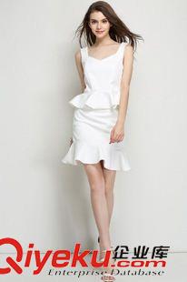 2015歐美gd面料潮裝 實拍歐洲站2015夏季新款女 歐美dp無袖襯衣鑲荷葉邊短裙套裝原始圖片3