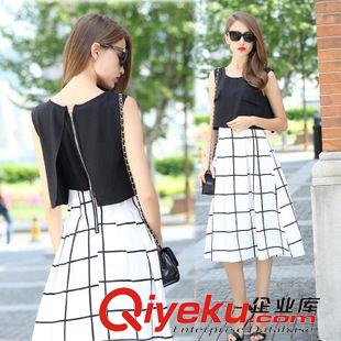2015歐美高端面料潮裝 歐洲站實拍2015夏季新款 百褶圓領雪紡印大花連衣裙西米亞長裙原始圖片2