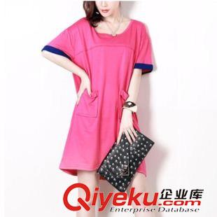 2015歐美街頭時尚潮 歐洲站2015春夏新品歐美范顯瘦a字裙 拼接寬松短袖女裝連衣裙原始圖片3