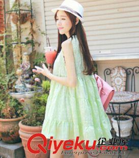 2015新款連衣裙 2015夏裝新品女裝裙子 韓版森系刺繡碎花高腰無袖大擺連衣裙原始圖片2