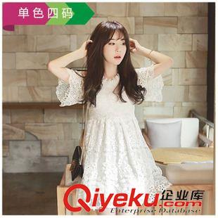 2015新款連衣裙 2015夏季新款 甜美高腰修身白色蕾絲連衣裙高腰A字裙子原始圖片2